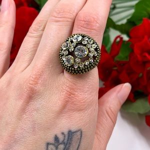 Gorgeous Crystal Filigree Dome Style Vintage Cocktail Ring Size 7.75